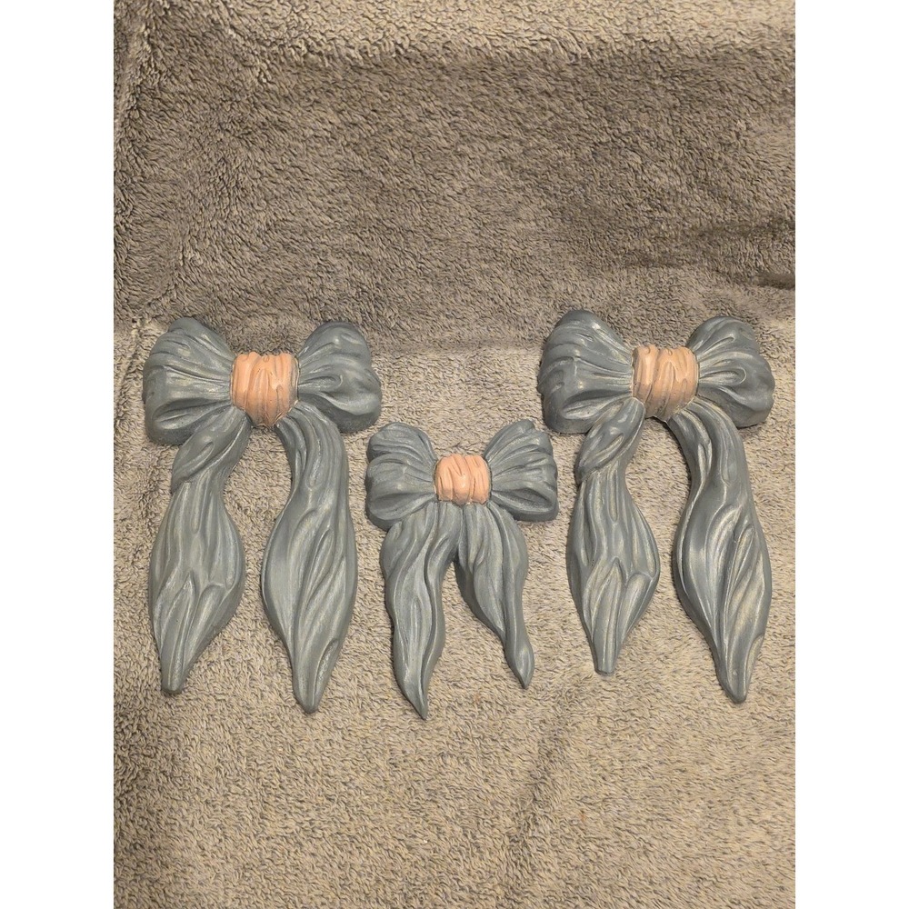 Vtg 1991 Set of 3 Homco Blue & Pink Bows Home Interior Wall Hangings Decoration